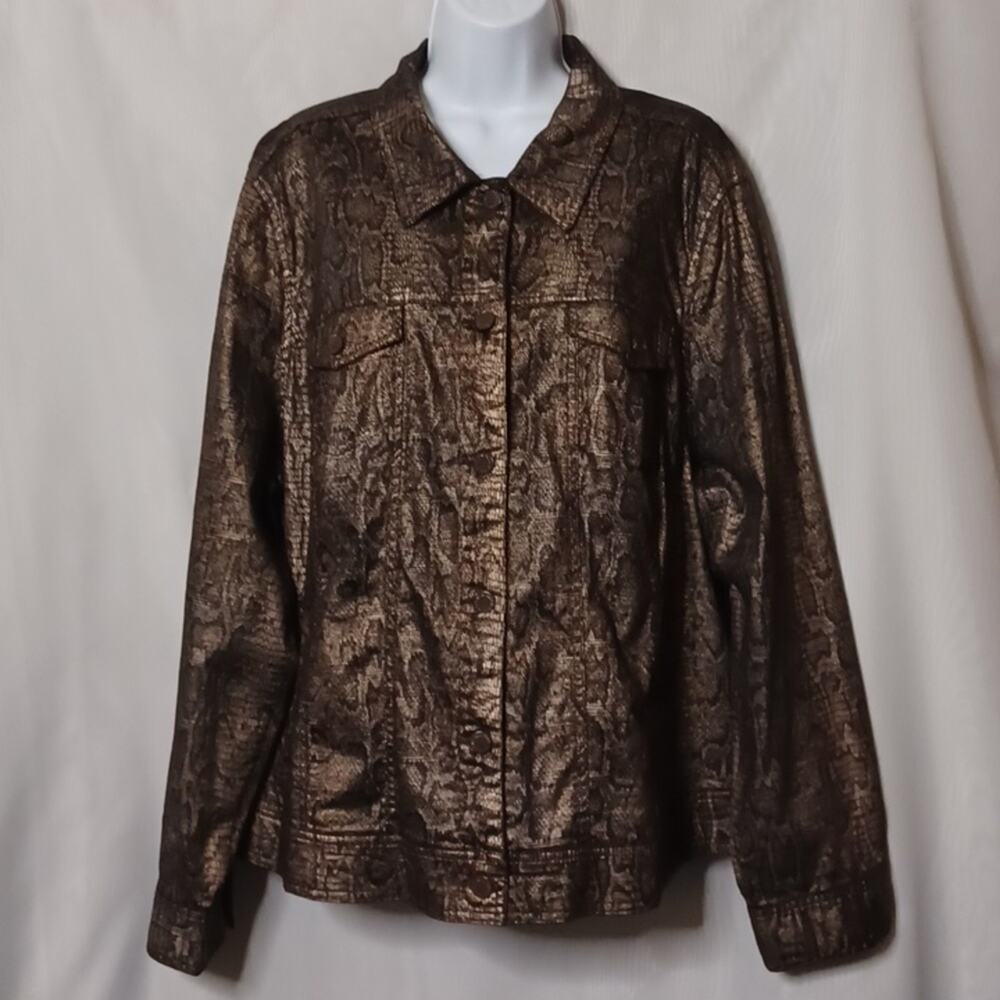 Jones New York Faux Snake Skin Print Black/Bronz Jacket. Size 3X